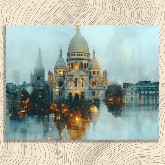 Dreamy Cathedral Canvas Wall Art Modern Grand Print Misty Cityscape Skyline Painting Decor Gift For Enthusiasts