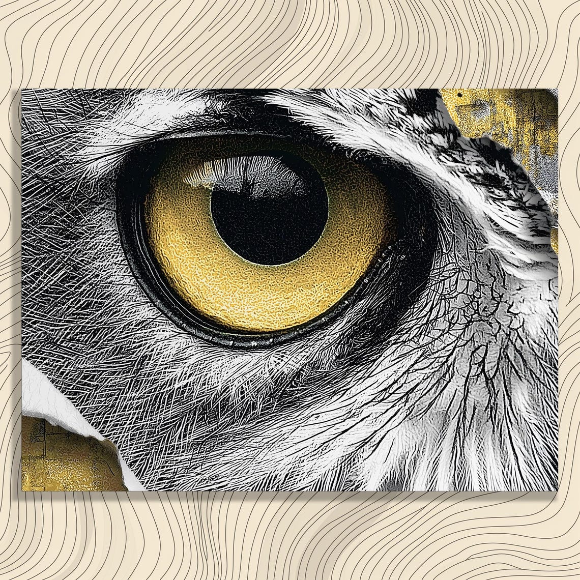 Dramatic Golden Owl Eye Extreme Close Up Wildlife Macro Photo Print