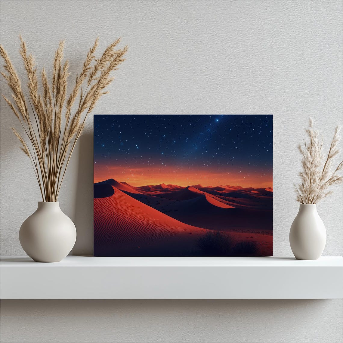 Desert Dunes Sunset Poster Starry Night Sky Over Glowing Red Sand