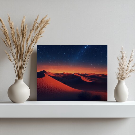 Desert Sunset Canvas Wall Art Starry Night Sand Dunes Landscape Print Modern Tranquil Home Decor For Living Room Bedroom Office