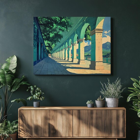 Sunlit Archway Colonnade Corridor Mediterranean Style Poster