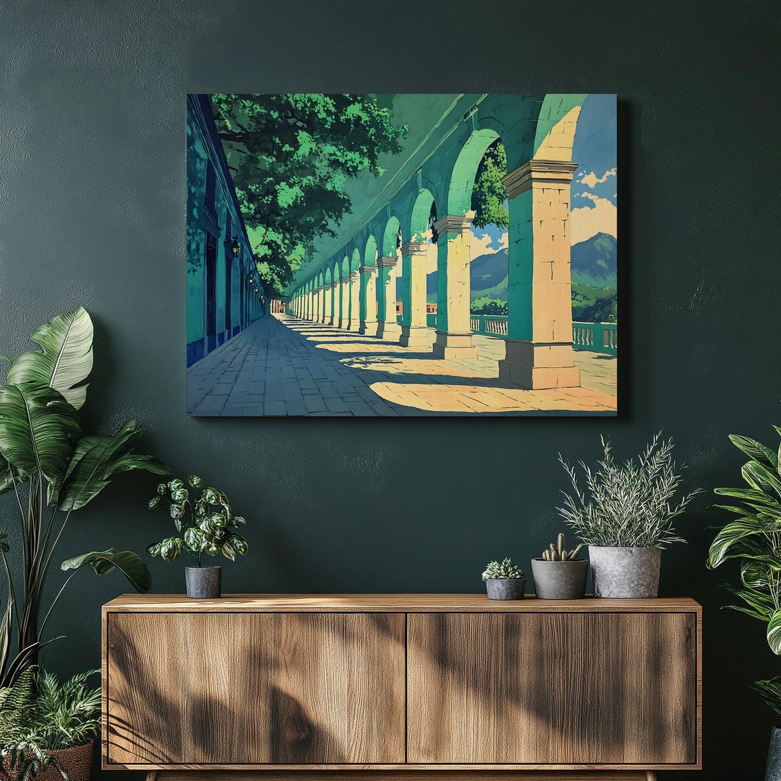 Sunlit Archway Colonnade Corridor Mediterranean Style Poster