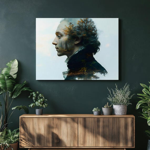 Double Exposure Forest Portrait Canvas Wall Art Nature Silhouette Profile Print For Modern Home Decor