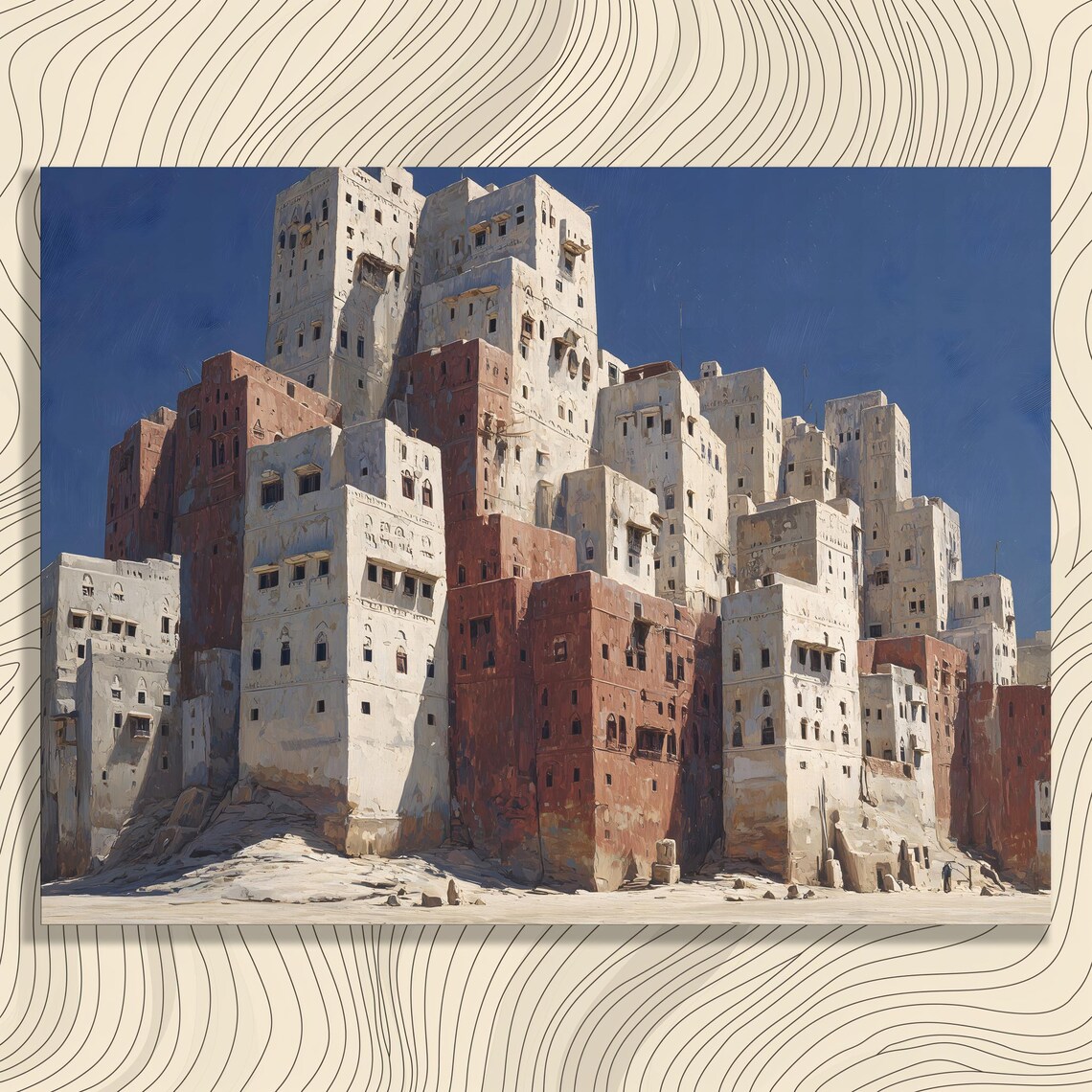 Yemen Mudbrick Tower Houses Desert City Architecture Painting Poster