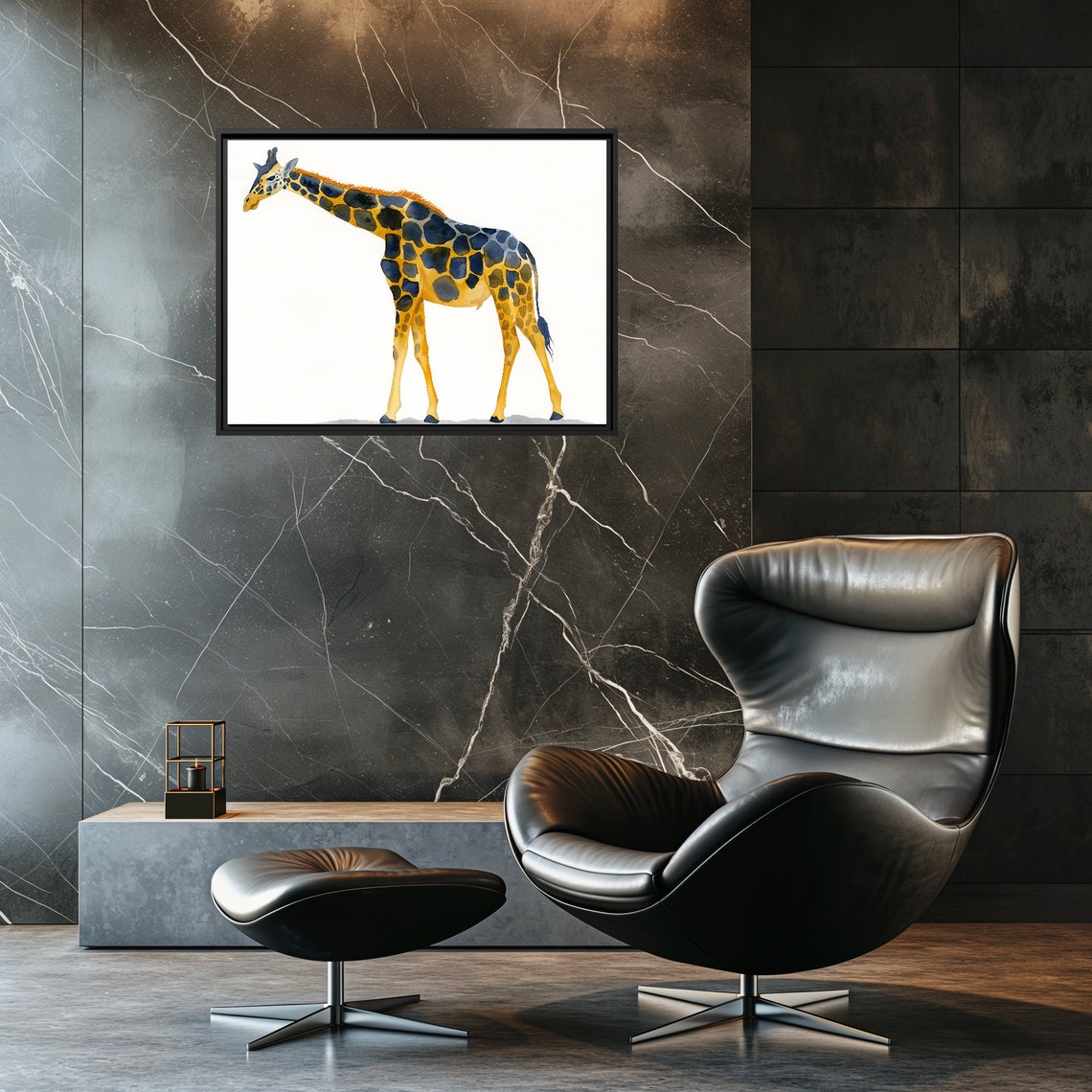 Giraffe Watercolor Gold Navy Tones Safari Animal Full Body Poster