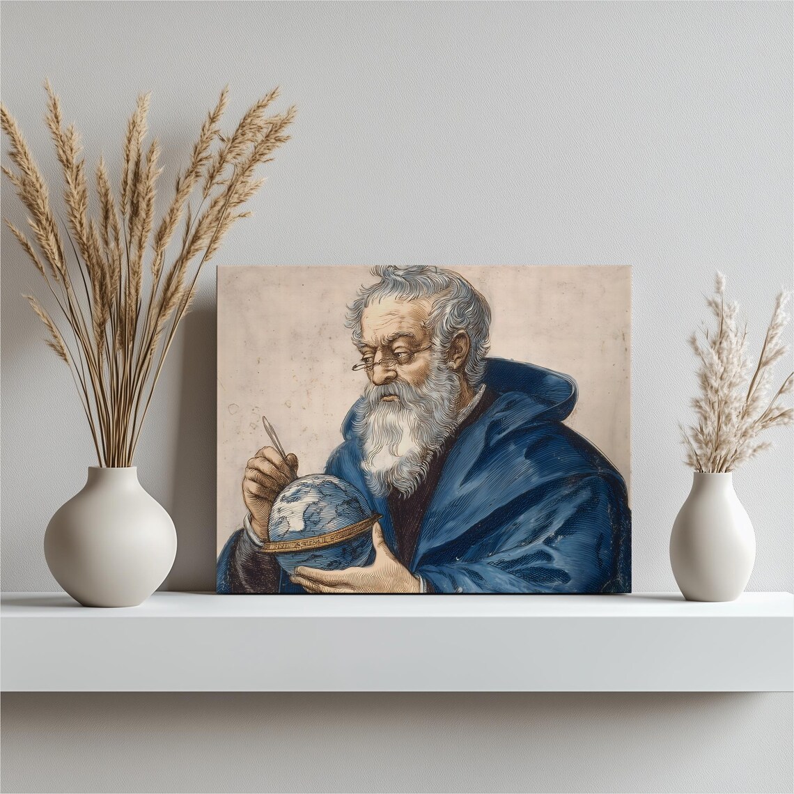 Astronomer Globe Vintage Canvas Wall Art Renaissance Scholar Engraving Cartography Poster Navigation Mapping Old World Map Science Gift