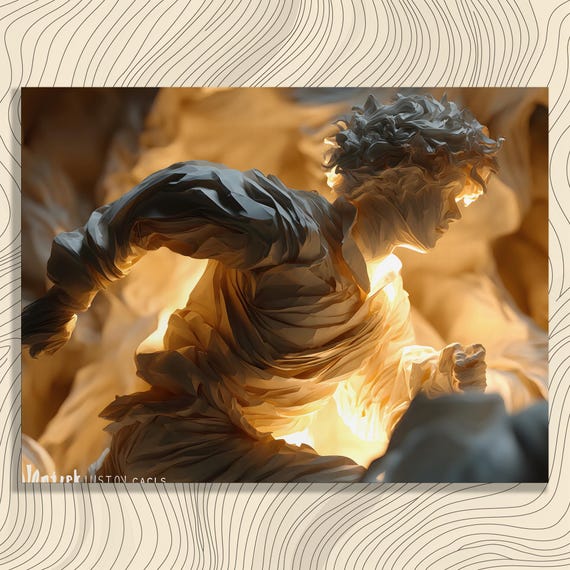 Dynamic Sculpture Canvas Wall Art Modern Print Painting Motion Decor Drapery Gold Texture Gift For Enthusiasts