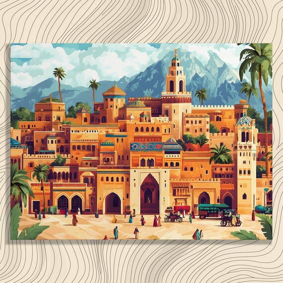Vibrant Cityscape Canvas Wall Art Colorful Middle Eastern Impressionism Painting Print Decor Travel Culture Home Gift