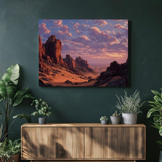 Desert Landscape Canvas Wall Art Sunset Decor Print Rocky Terrain