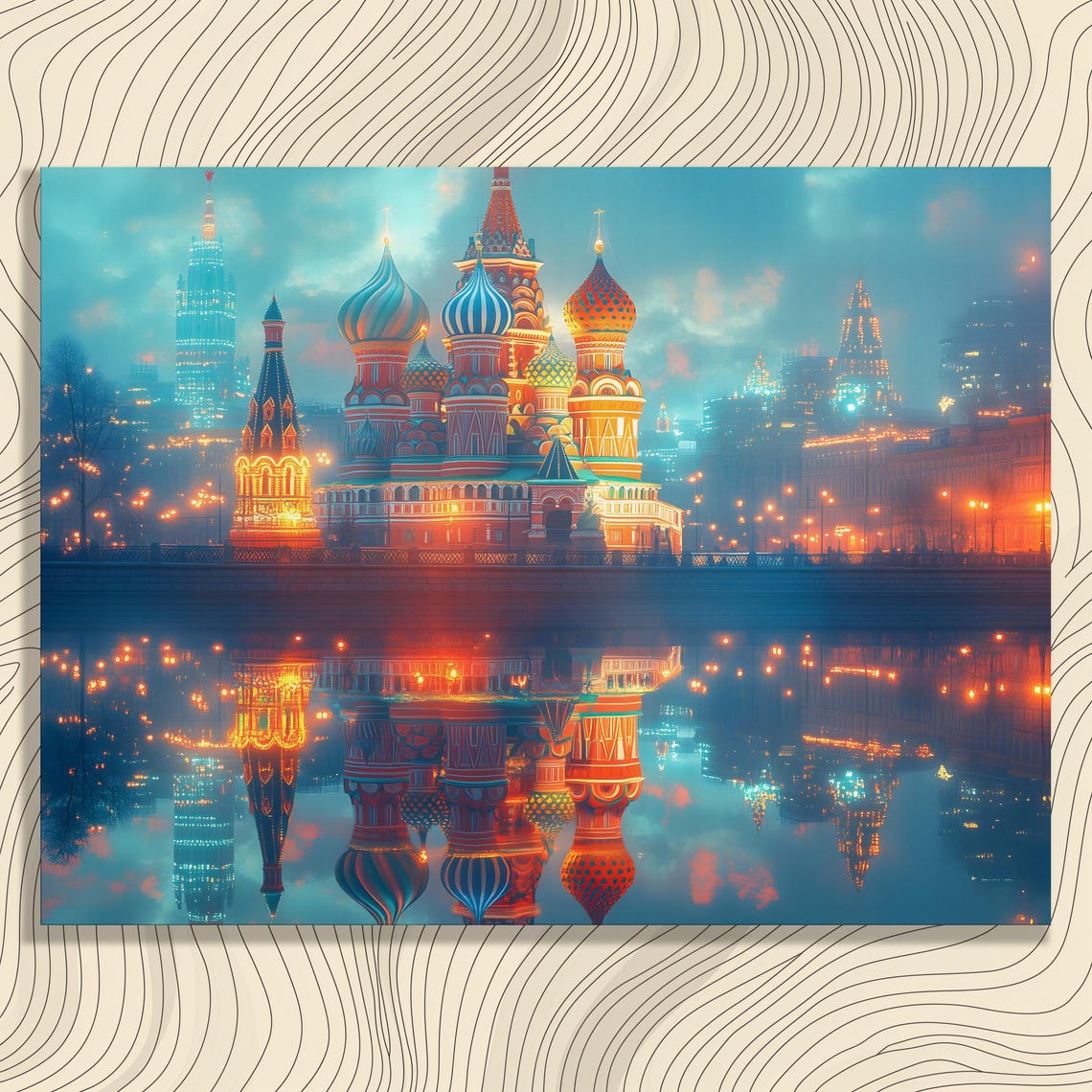 St Basils Cathedral Moscow Colorful Night Lights Reflection Poster