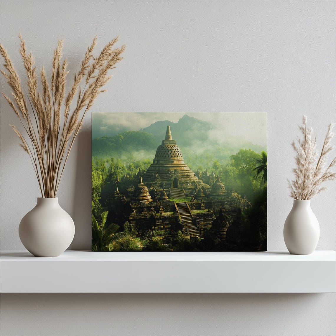 Borobudur Temple Rising Over Misty Indonesian Jungle Wall Art
