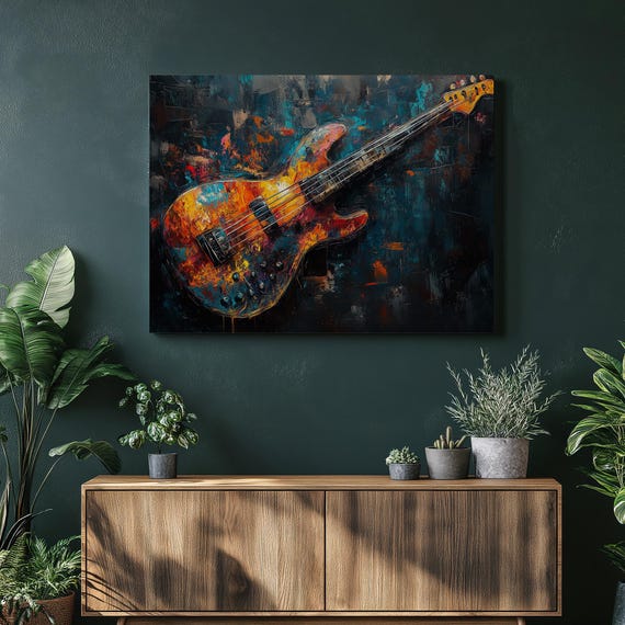 Electric Bass Guitar Canvas Print Abstract Artwork Colorful Art Music Wall Decor Modern Urban