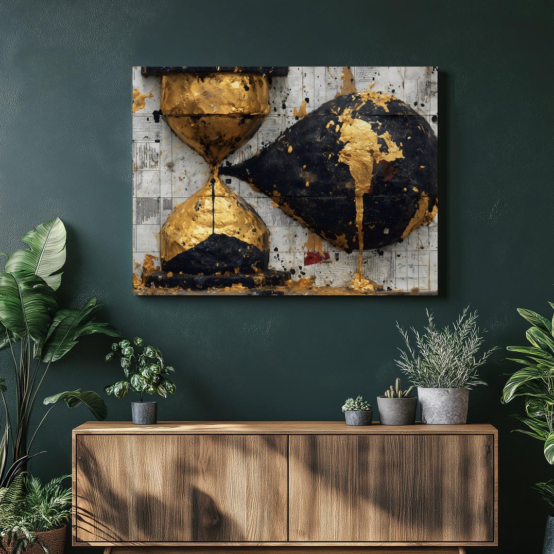 Gold Black Hourglass Abstract Time Collage Modern Statement Poster