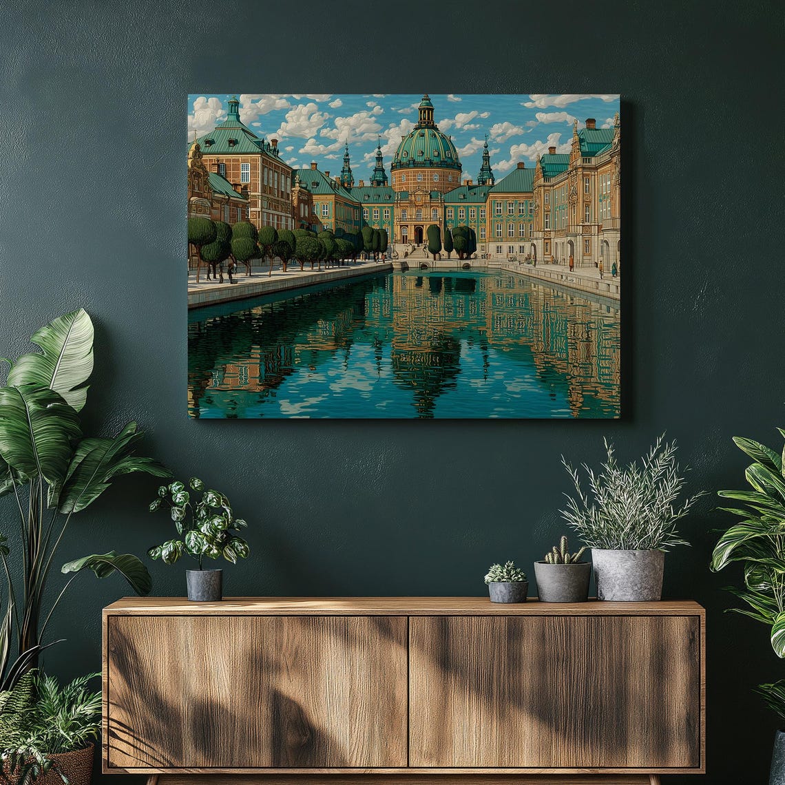 Baroque Palace Copper Domes Canal Reflection Castle Artwork Poster