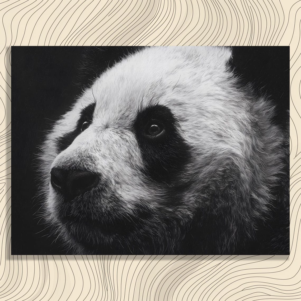 Panda Bear Portrait Hyperrealistic Monochrome Wildlife Close Up Print