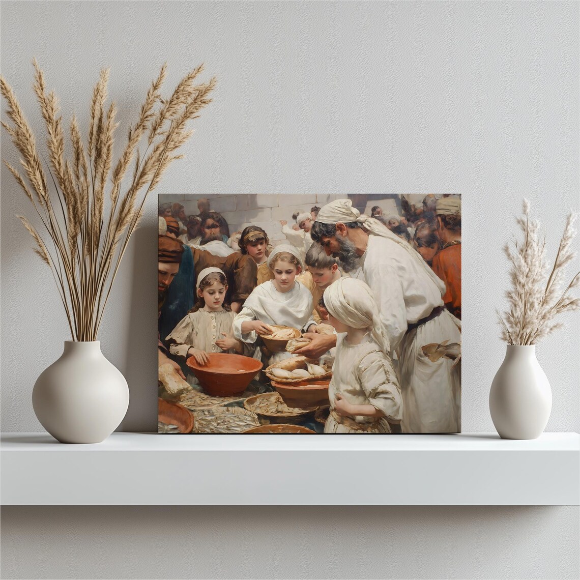 Loaves and Fishes Jesus Miracle Biblical Scene Painting Wall Poster