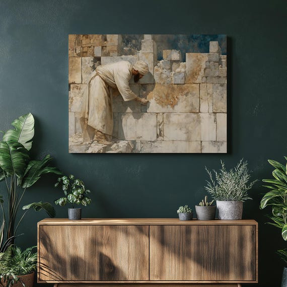 Ancient Stone Wall Canvas Art Traditional Orientalist Mason Painting Print Decor Gift For History Buffs And Architecture Lovers