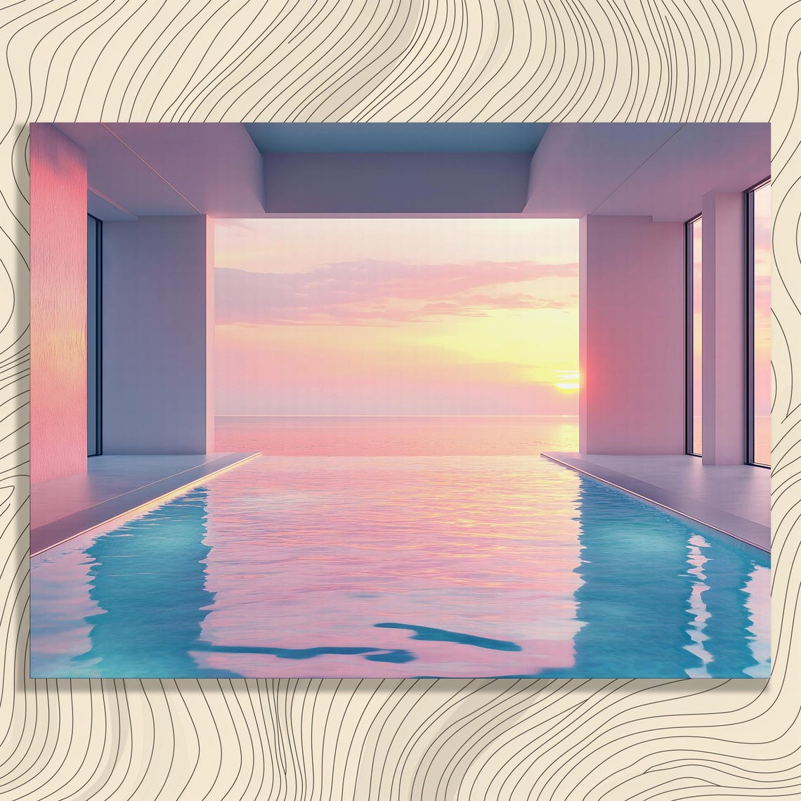 Indoor Infinity Pool Ocean Sunset Modern Minimalist Seascape Print