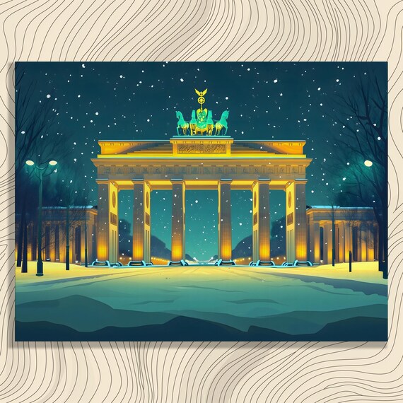 Brandenburg Gate Canvas Wall Art Winter Snow Fall Berlin Urban Landscape Modern Cityscape Decor Print Fine Limited Edition