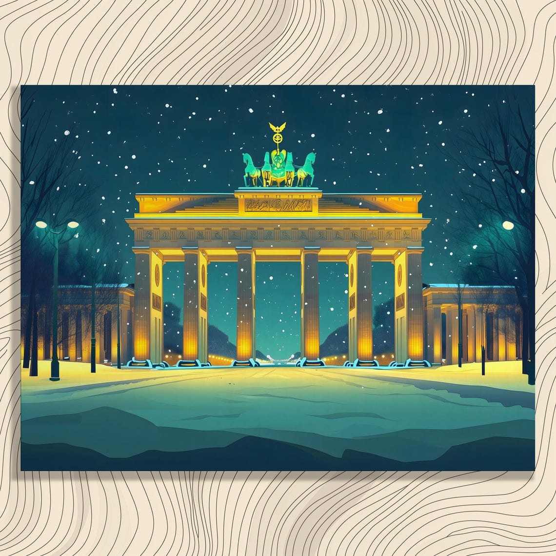 Brandenburg Gate Berlin Winter Snowfall Night Lights Travel Poster