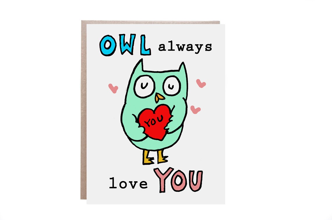 Owl Always Love You Cute Owl Holding Red Heart Valentine Card Print