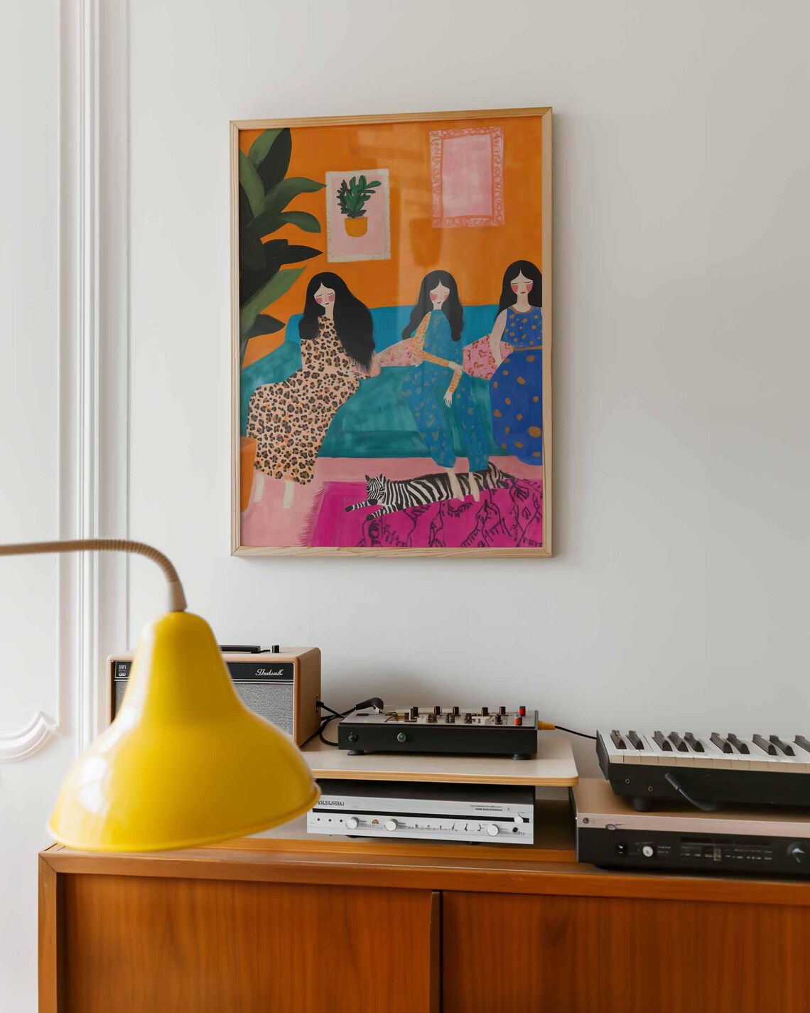 Three Women Friends on Sofa with Black Cat Sisterhood Art Print - Image 3