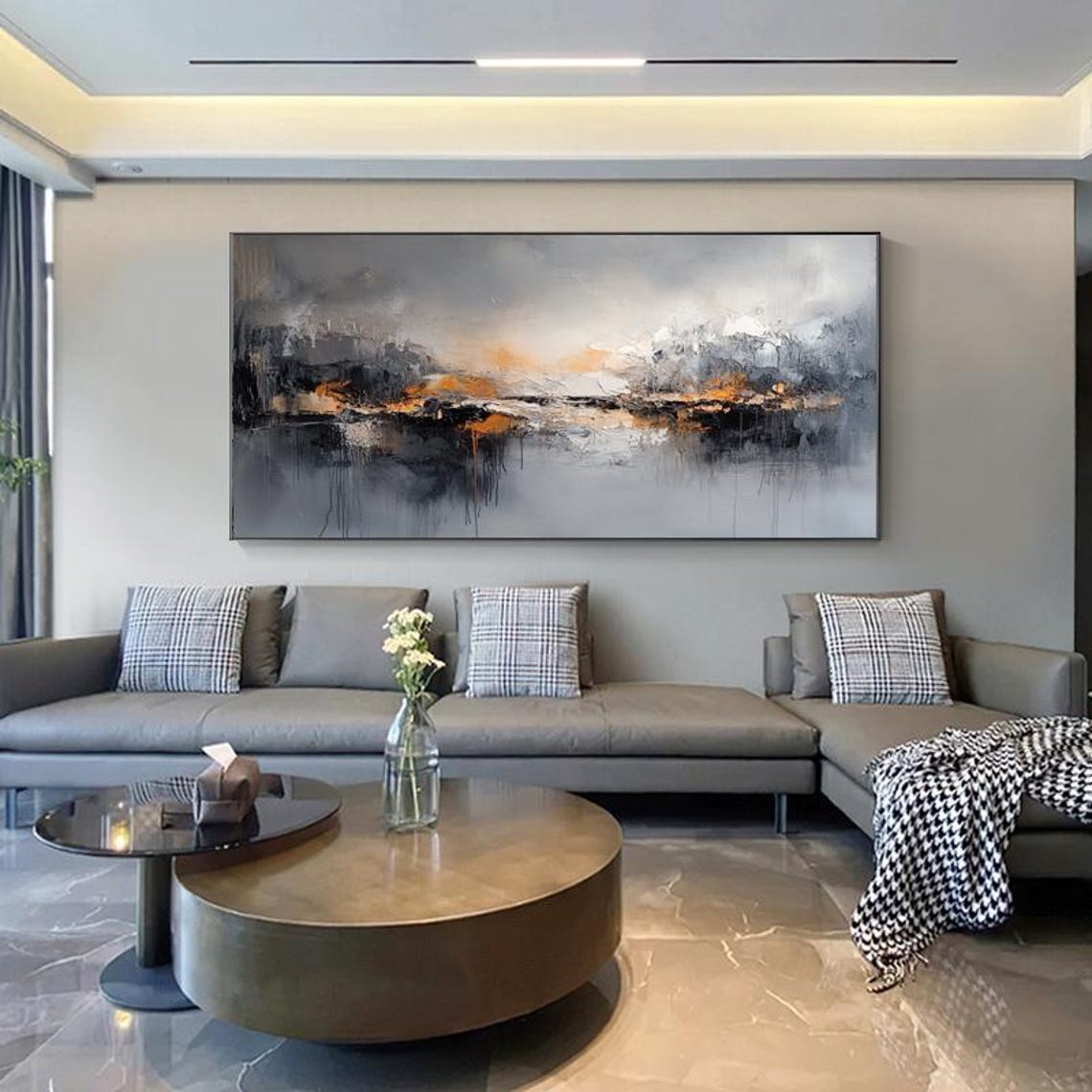 Moody Smoky Grey Abstract With a Warm Golden Sunset Glow Poster - Image 3