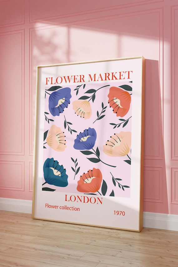 Flower Market London 1970 Scattered Floral Pattern Pink Poster