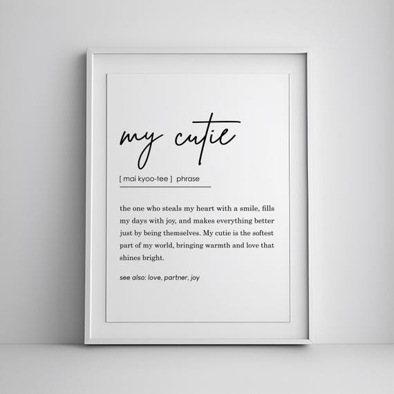 My Cutie Definition Wall Art Decor Gift For Soulmate Wedding Girl Birthday Girlfriend Print