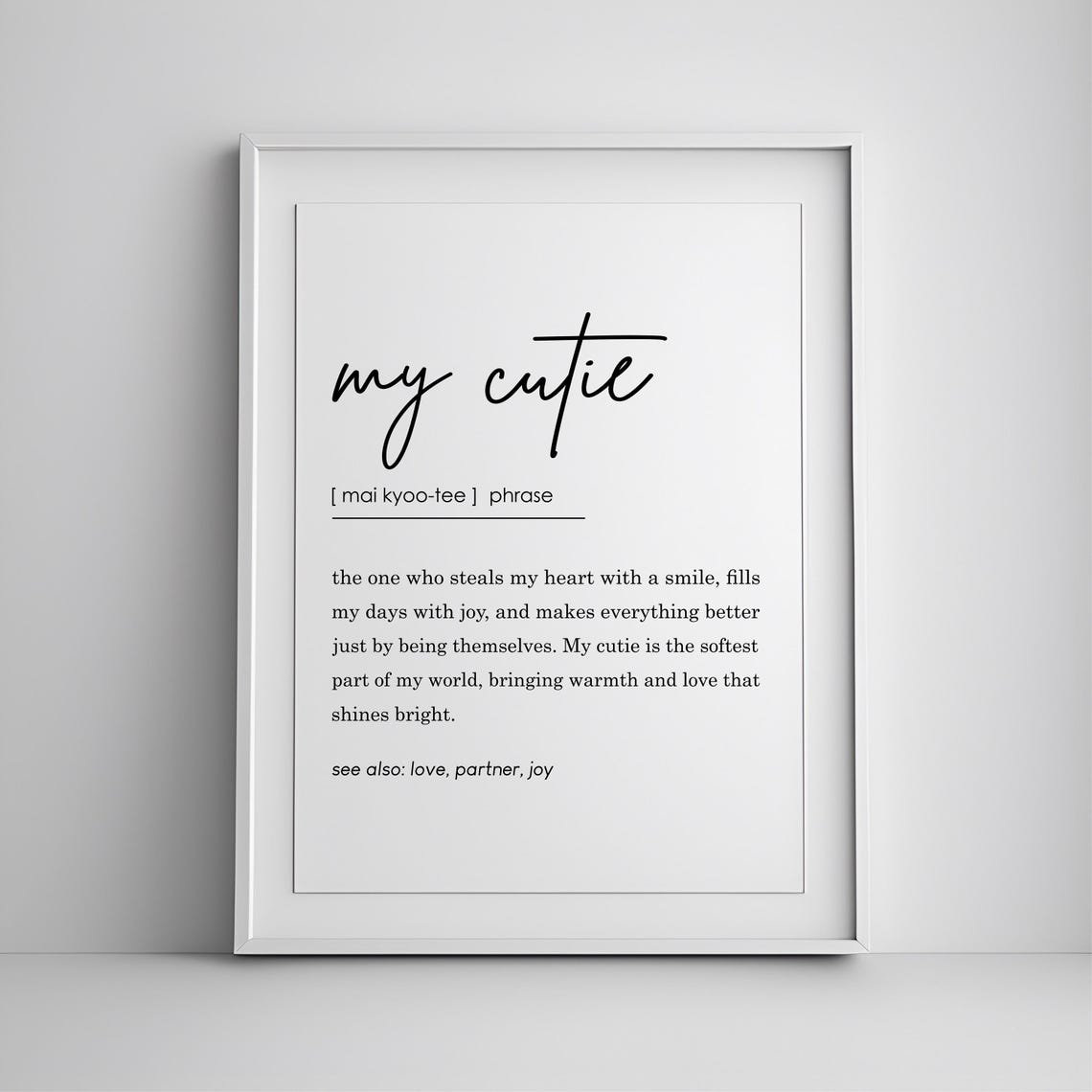 My Cutie Definition Sweet Romantic Love Partner Soulmate Gift Wall Art