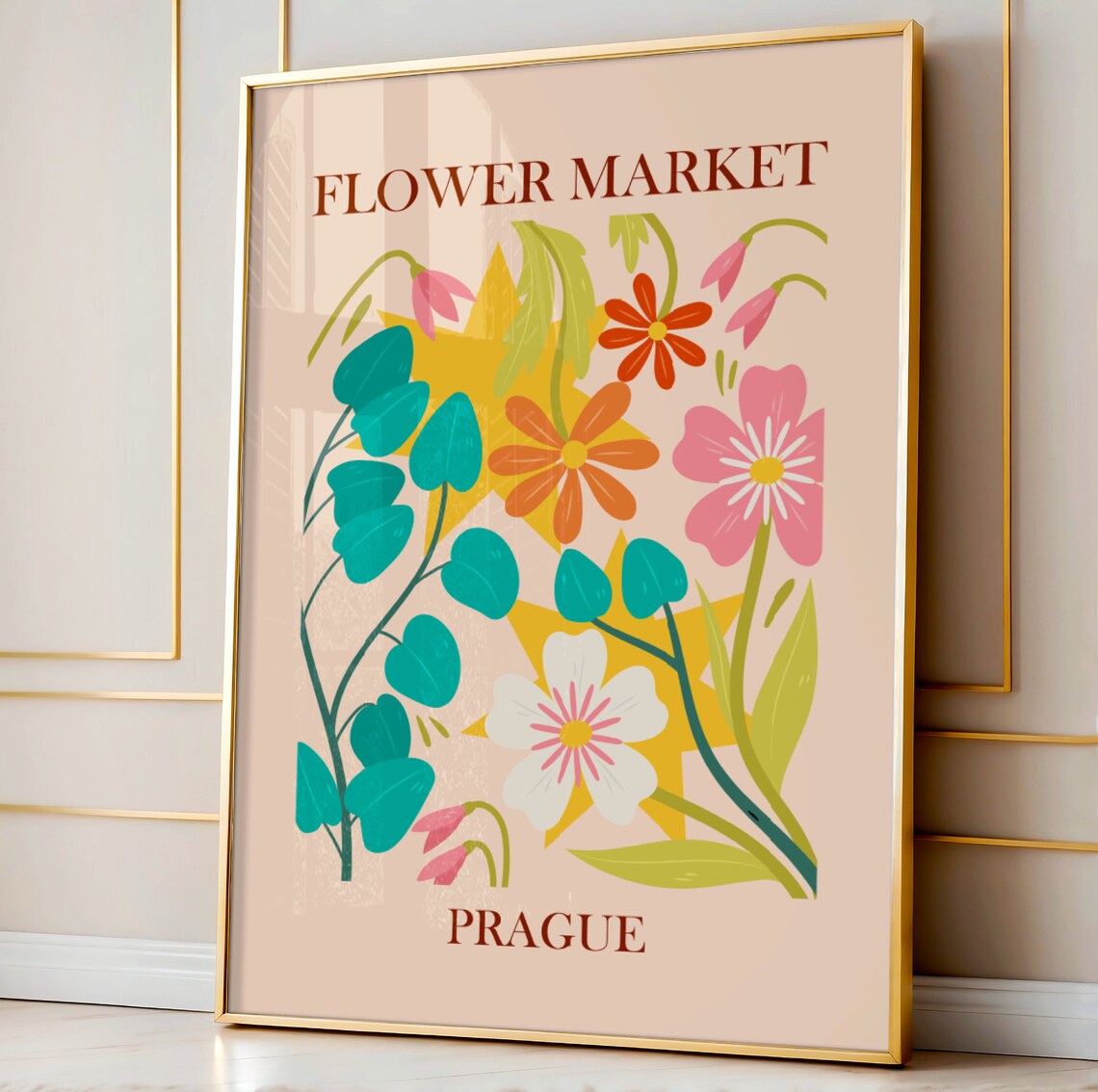 Flower Market Poster, Boho Botanical Wall Art Print