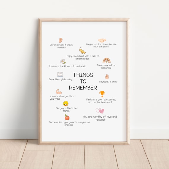 Things To Remember Mental Health Wellness Affirmations Art Poster