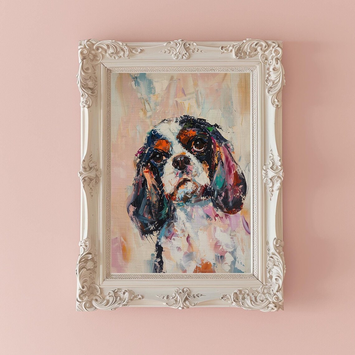 Colorful Cavalier Spaniel Portrait Abstract Dog Painting Wall Poster