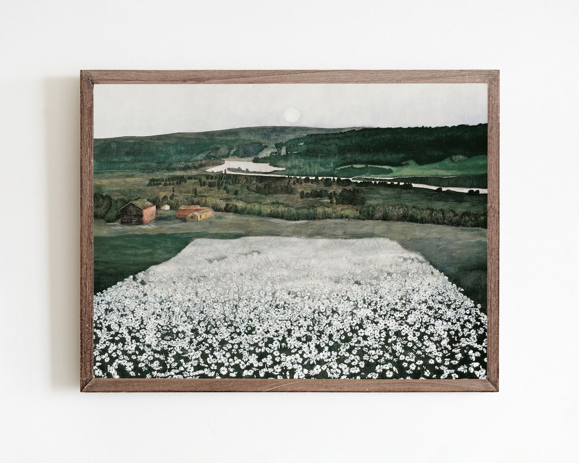 Vintage Landscape Art Print Rustic Country Painting Antique Oil Painting Flower Meadow Prints Country Landscape Wall Art