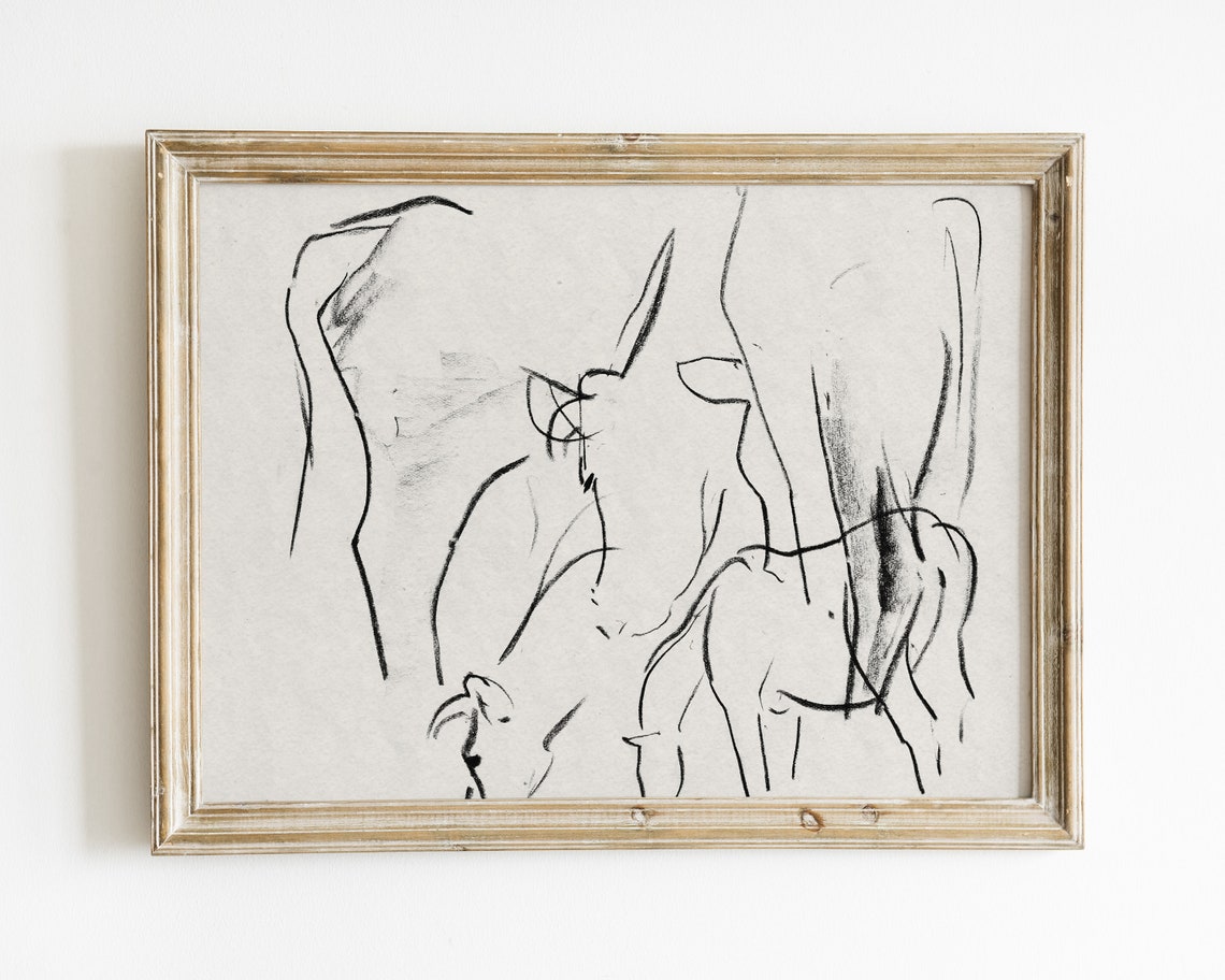 Minimalist Cow Sketch Art Print, Vintage Farm Art