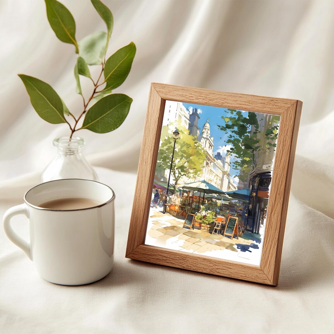 London Market Street Cafe Umbrellas Watercolor Cityscape Poster - Image 4