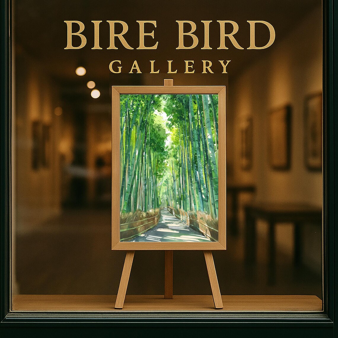 Serene Sunlit Bamboo Forest Path Watercolor Kyoto Japan Poster - Image 5