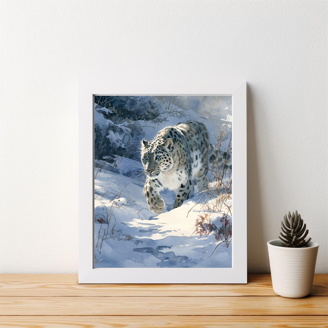 Snow Leopard Walking Through Snowy Mountains Winter Wildlife Poster - Image 3