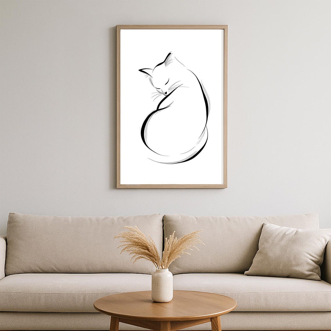 Sleeping Cat Single Line Drawing Minimalist Outline Art Poster - Image 2