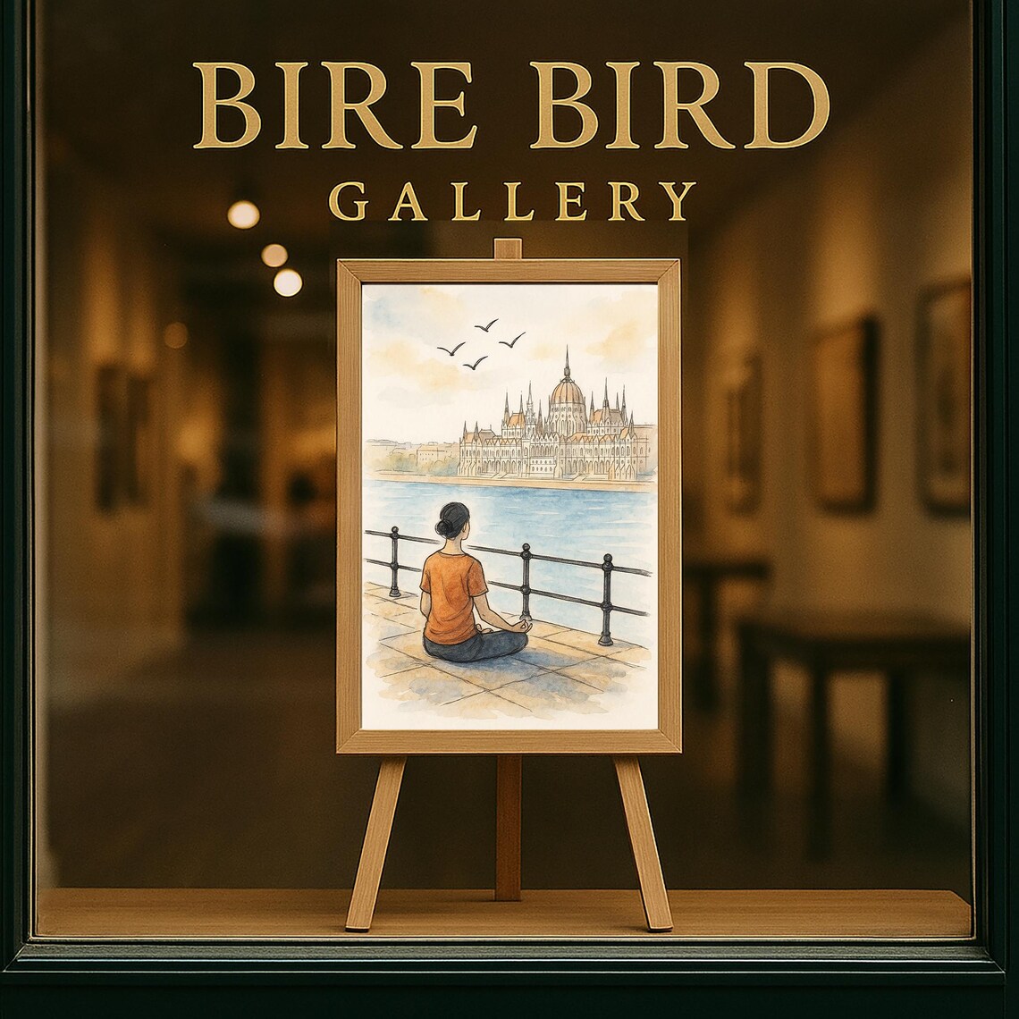 Woman Meditating by the River Before a Grand Domed Palace Poster - Image 5