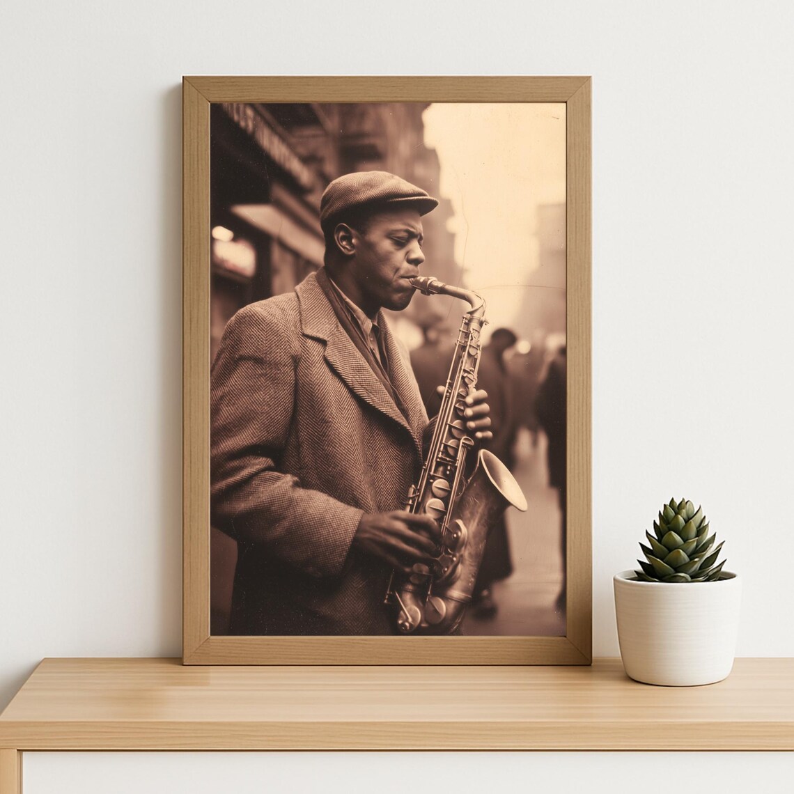 Vintage Jazz Saxophone Player, Retro Musician Portrait