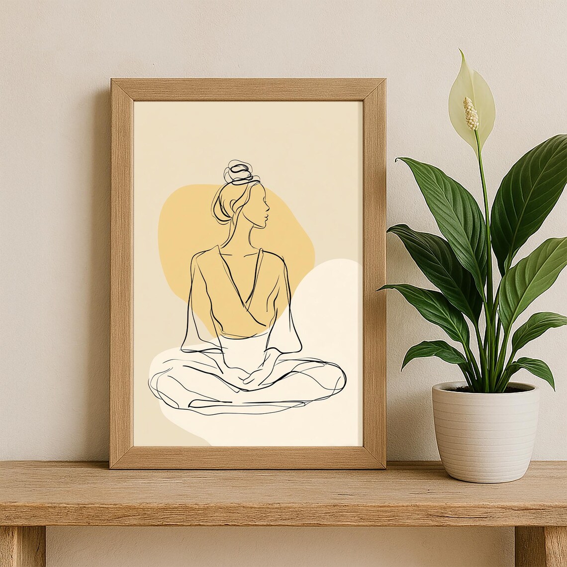 Minimalist Line Art Woman Meditating Lotus Pose Calm Zen Yoga Poster - Image 2