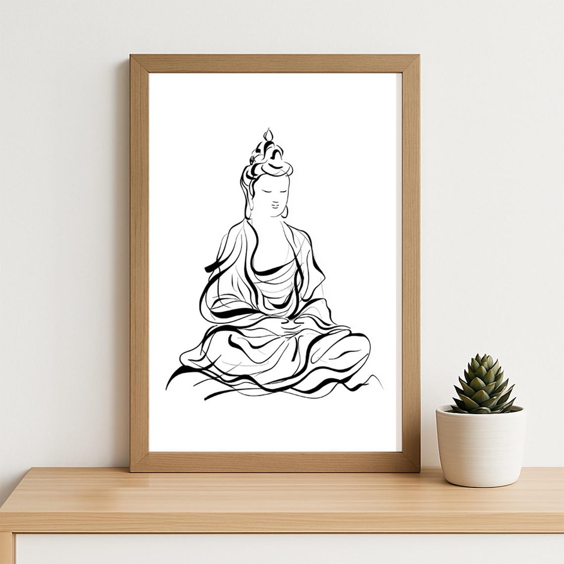 Guanyin Line Art Wall Print Minimalist Zen Bodhisattva Poster Asian Inspired Black And White Buddhist Artwork Decor