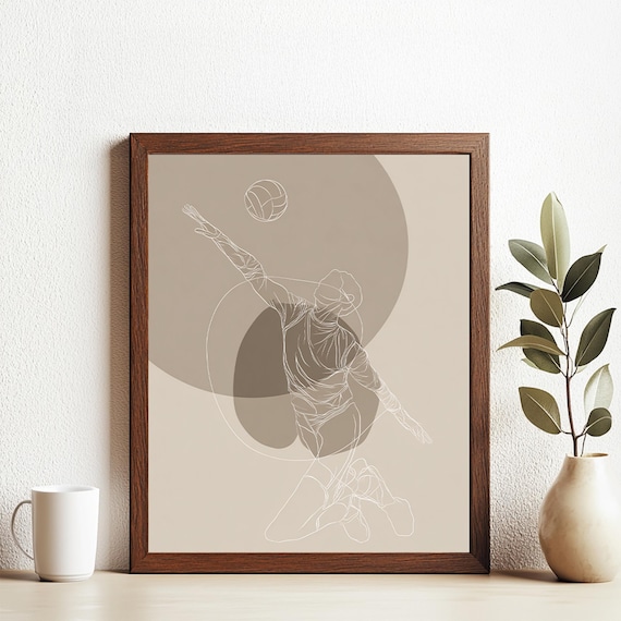 Volleyball Player Spike Minimalist Line Art Modern Neutral Sports Wall Poster