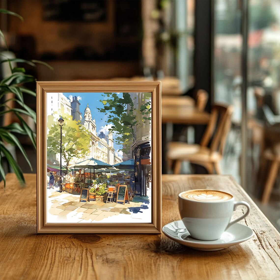 London Market Street Cafe Umbrellas Watercolor Cityscape Poster - Image 2