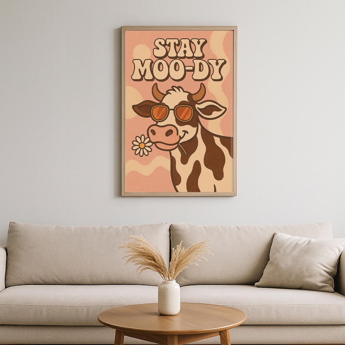 Stay Moody Cow Funny Retro Groovy 70s Cute Animal Quote Poster - Image 4