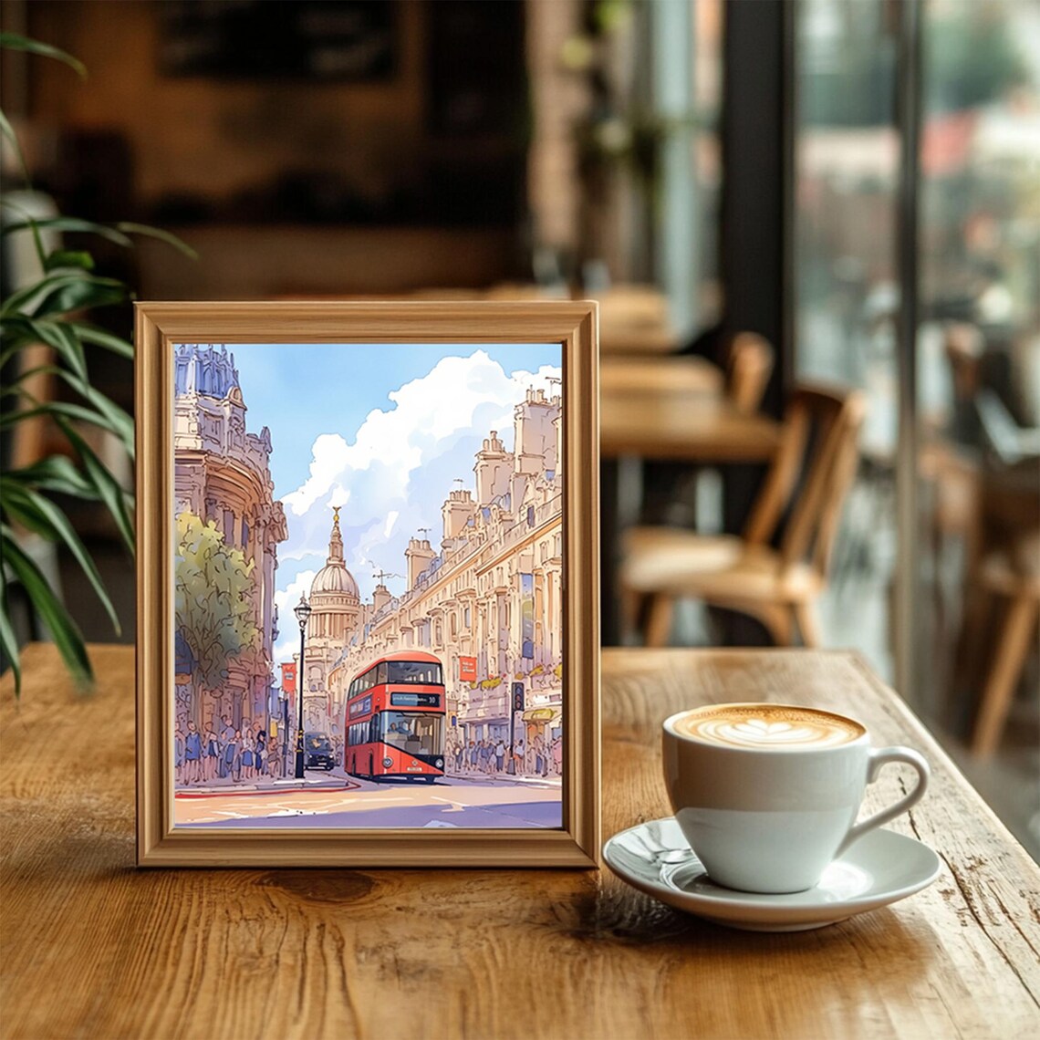London Red Bus Watercolor Street Scene Iconic City View Poster - Image 2