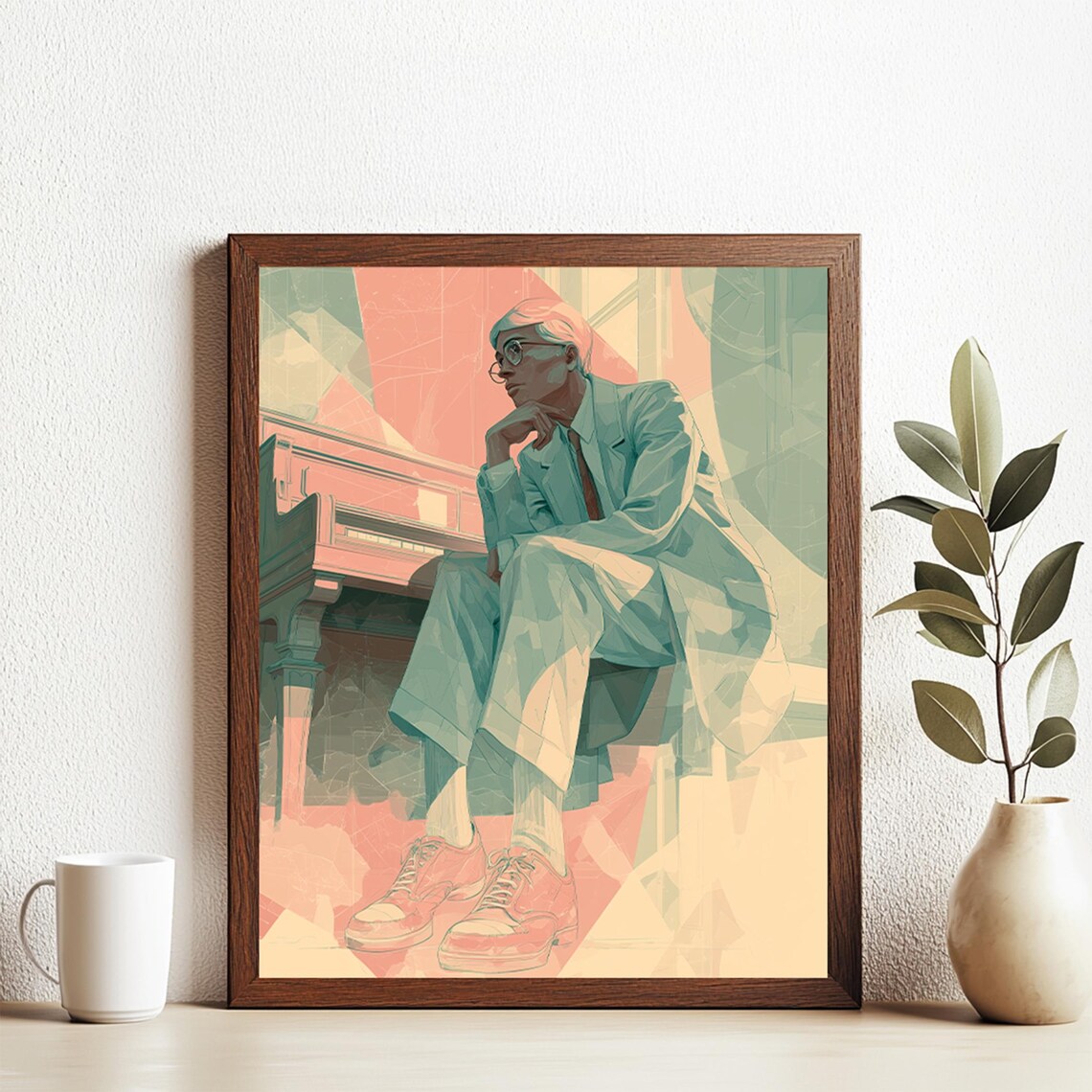 Contemplative Man At Piano Geometric Abstract Creative Portrait Wall Art