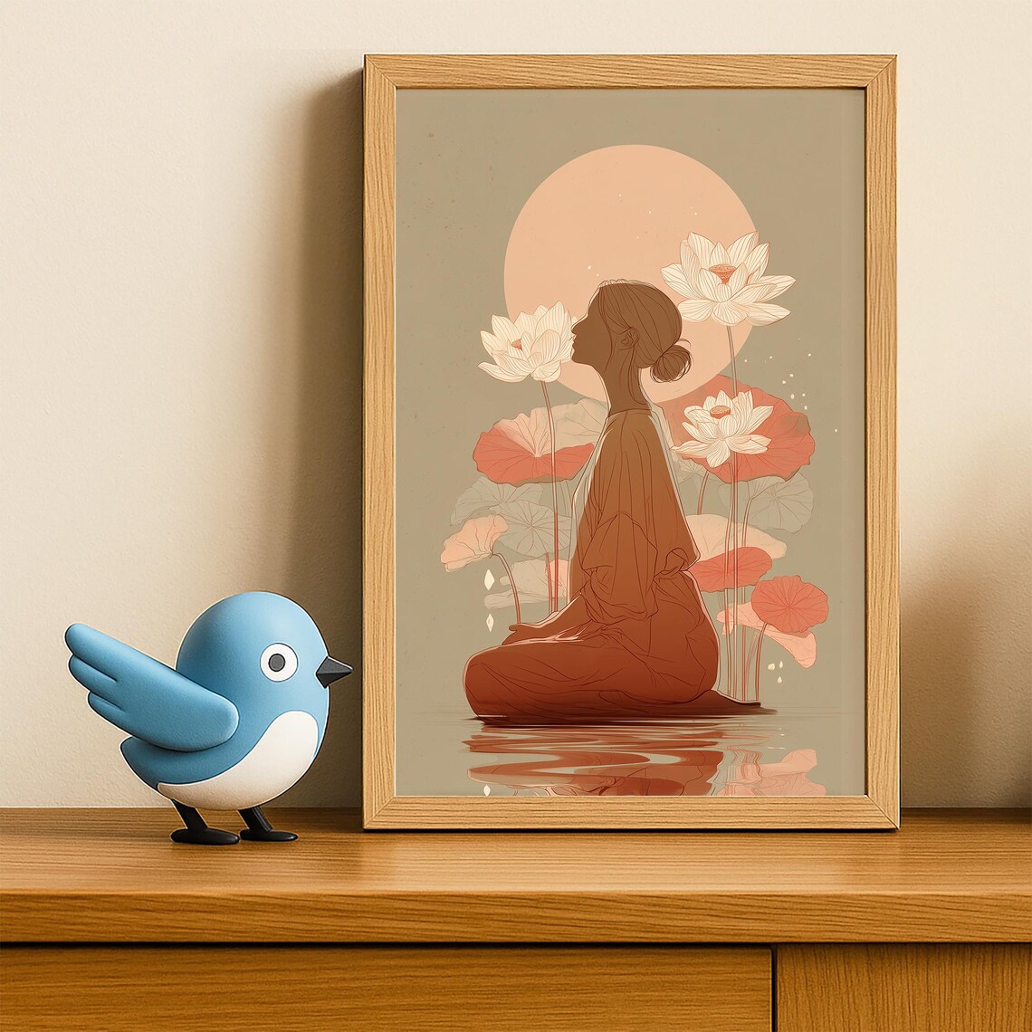 Meditating Woman With Moon And Lotus Flowers Boho Zen Wall Poster - Image 5