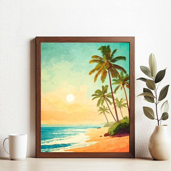 Tropical Beach Landscape Scenery Art Print Wall Deco Watercolor